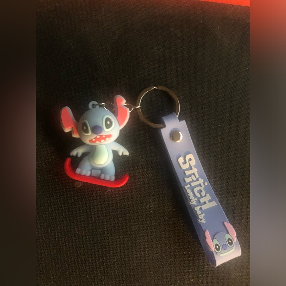 Stitch Surfing Keychain with Strap - Blue & Red